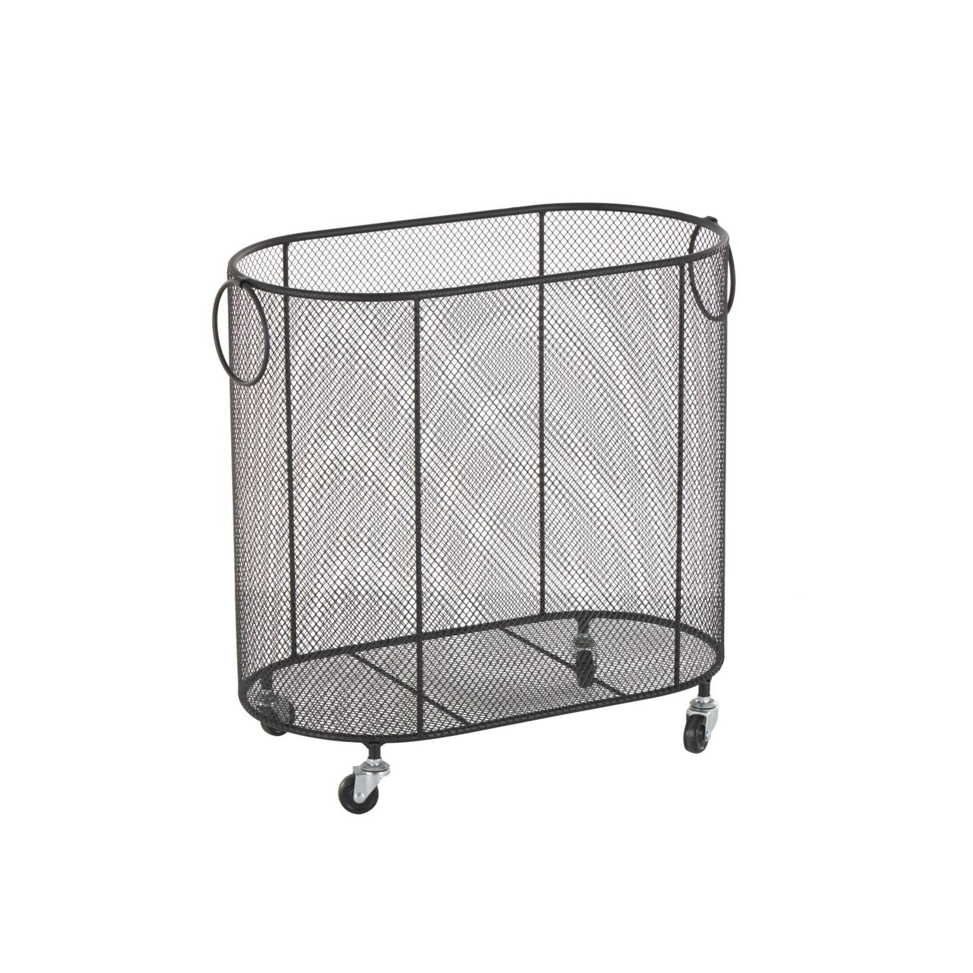 21" Metal Oval Mesh Wire Rolling Laundry Storage Cart with Ring Handles